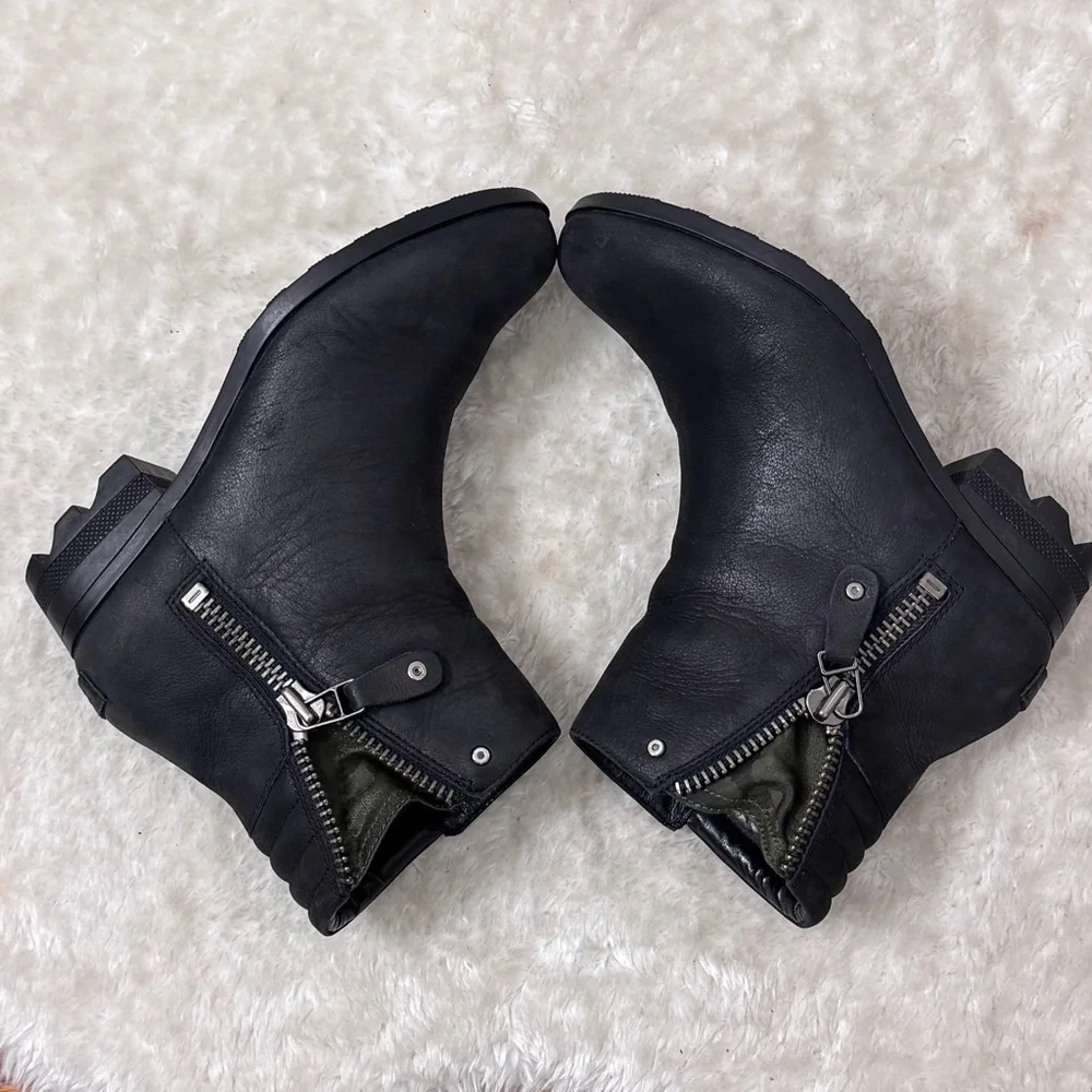 Sorel Danica Waterproof Black Leather Ankle Booties Ss 8 - Picture 3 of 13